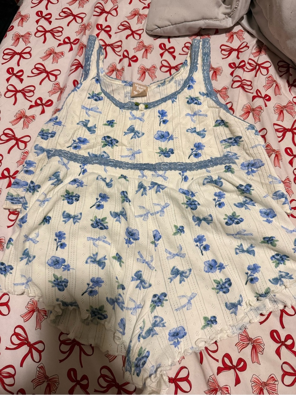 Blue Floral Ruffled Pajama Set - Picture 4 of 4